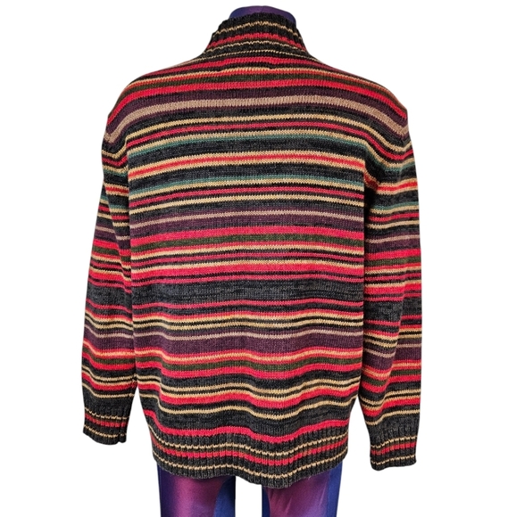 Tiara International Earth Tone Striped Full Zip Sweater Cardigan Size Small K64 - Picture 4 of 8